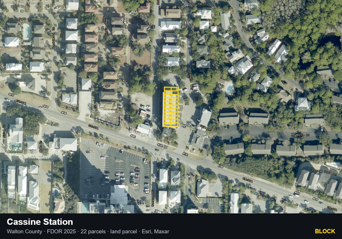 Cassine Station — Block parcel record