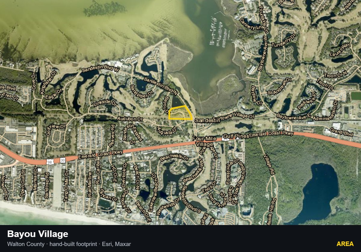 Bayou Village — Area parcel record