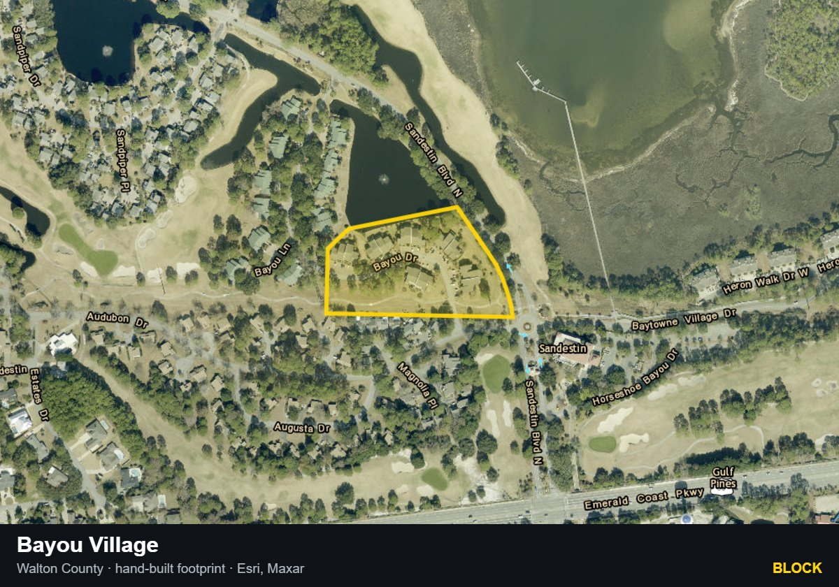 Bayou Village — Block parcel record