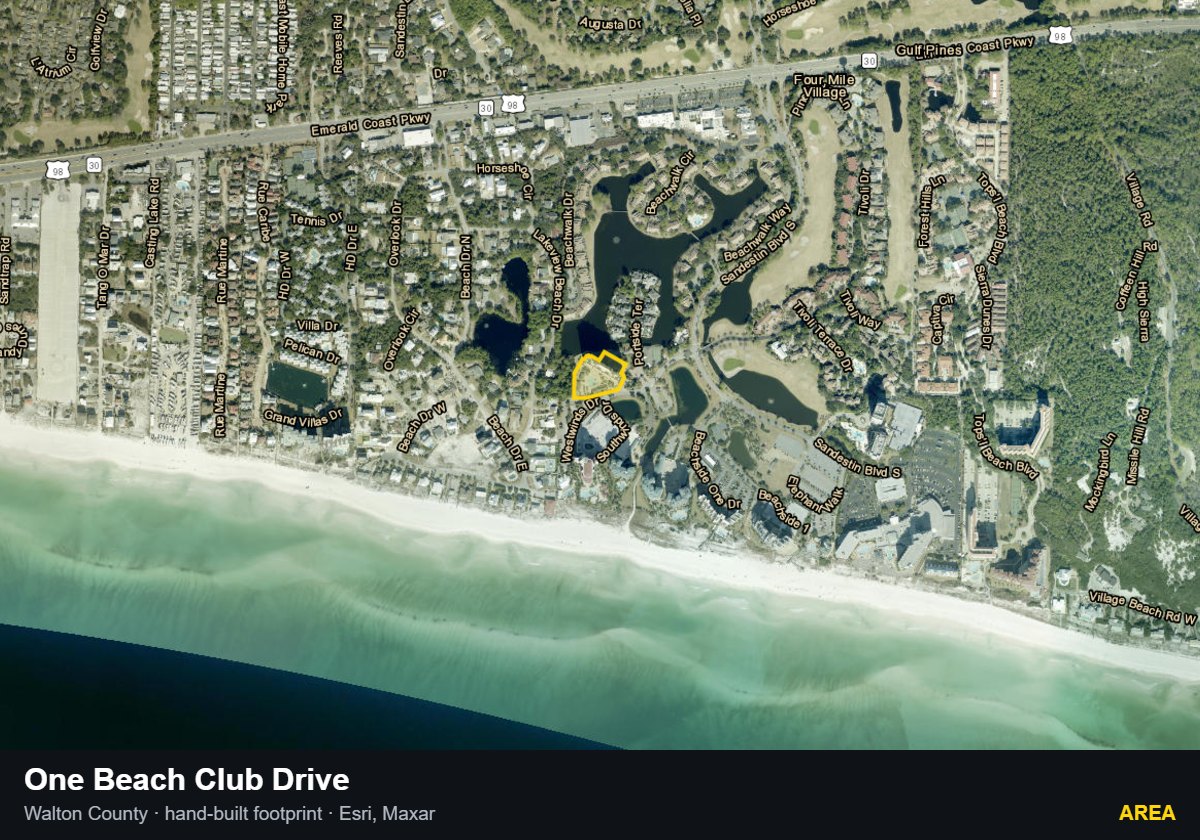One Beach Club Drive — Area parcel record