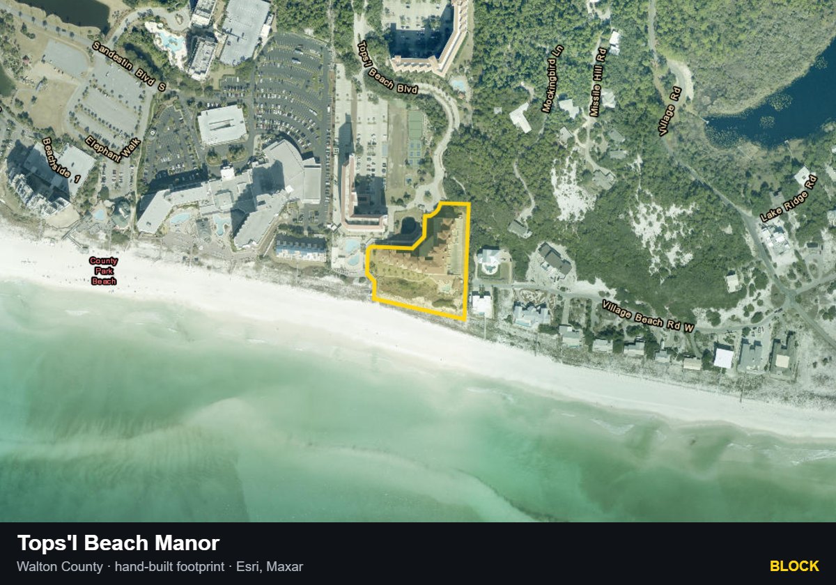 Tops'l Beach Manor — Block parcel record